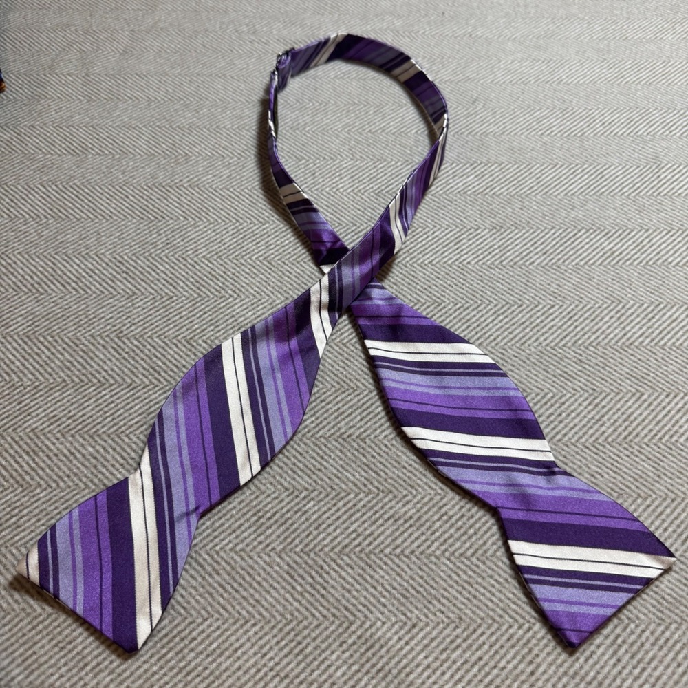 Bills Private Stock Mens Purple Striped Silk Bow Tie Hand Sewn Vermont